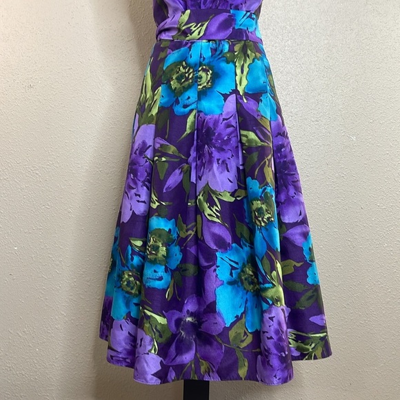 Jessica Howard Women’s Floral Jacquard A-Line Midi Pleated Sleeveless Dress 12W - Picture 7 of 13